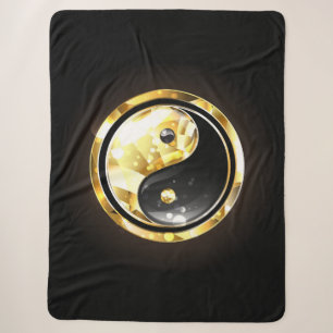 Gold Yin Yang on black Sherpa Blanket