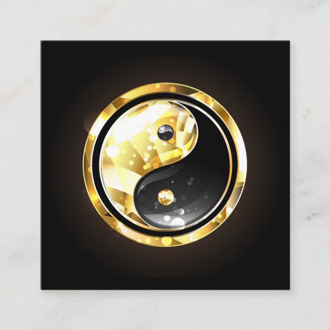 Gold Yin Yang on black Square Business Card (Front)