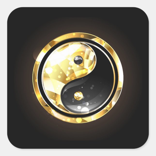 Gold Yin Yang on black Square Sticker (Front)