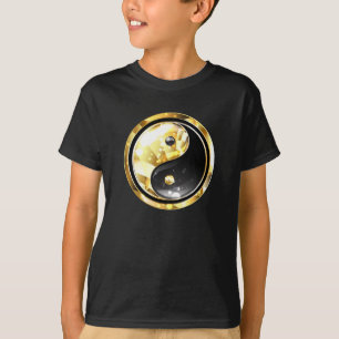 Gold Yin Yang on black T-Shirt