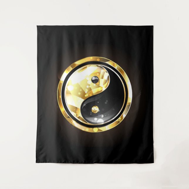Gold Yin Yang on black Tapestry (Front)