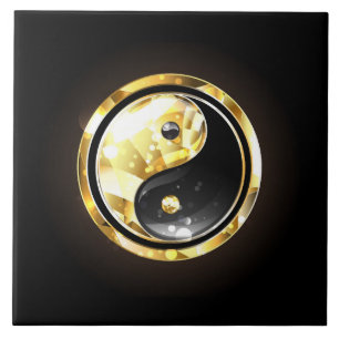 Gold Yin Yang on black Tile