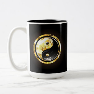 Gold Yin Yang on black Two-Tone Coffee Mug