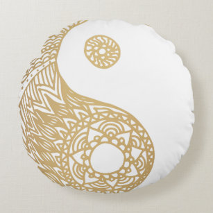 Gold Yin Yang Round Pillow
