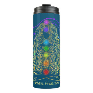 Gold Yoga Girl with Colourful Chakra Travel Mug