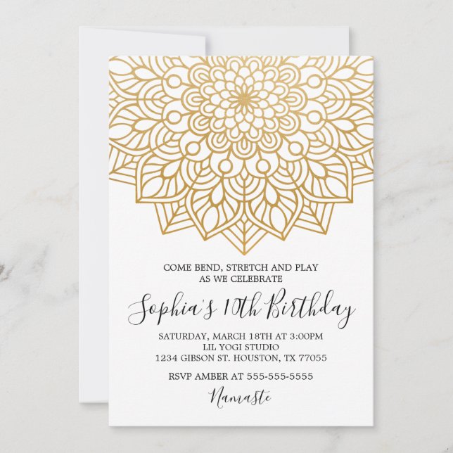Gold Yoga Invitation Anniversaire (Devant)