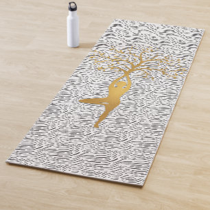 Gold Yoga Pose Silhouette with Tree Yoga Mat