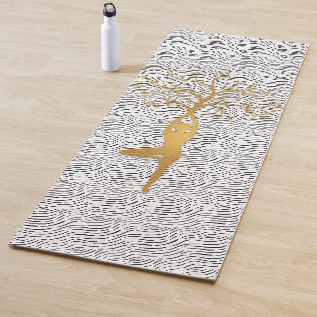Gold Yoga Pose Silhouette with Tree Yoga Mat (In Situ)