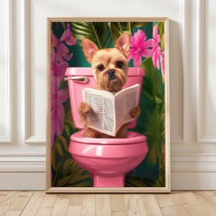 Gold Yorkshire Terrier Toilet Print, Funny Bathroo Poster