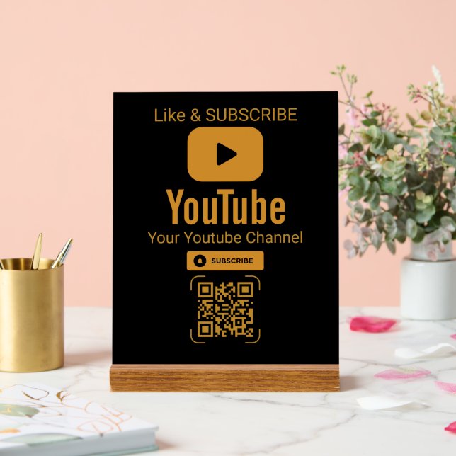 Gold YouTube Subscribe QR Code Black (Mariage)