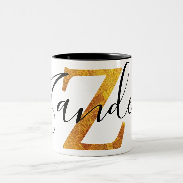 Gold 'Z' Monogram w/ Personalized Name Two-Tone Coffee Mug (Center)