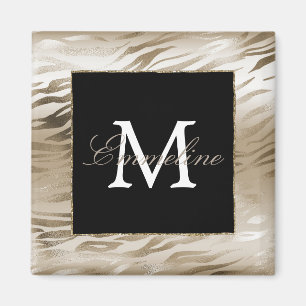 Gold Zebra Animal Print Monogram      Magnet