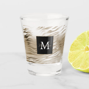Gold Zebra Animal Print Monogram        Shot Glass