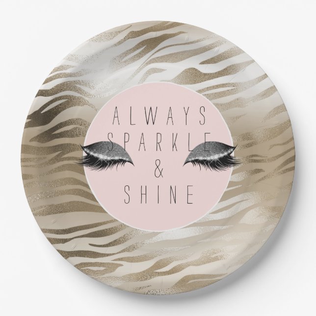 Gold Zebra Glitzy Silver Sparkle Eyes          Paper Plate (Front)