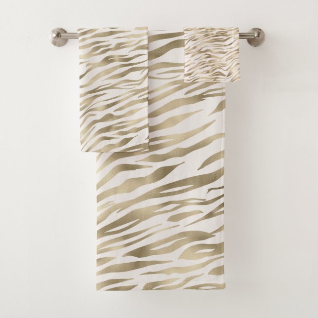 Gold Zebra Print Bath Towel Set (Insitu)