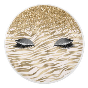 Gold Zebra Print Glitzy Eyes Ceramic Knob