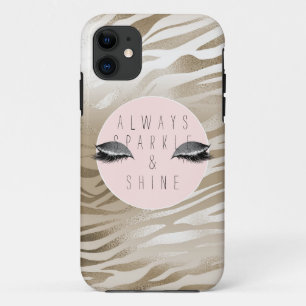 Gold Zebra Print Glitzy Silver Sparkle Eyes        iPhone 11 Case
