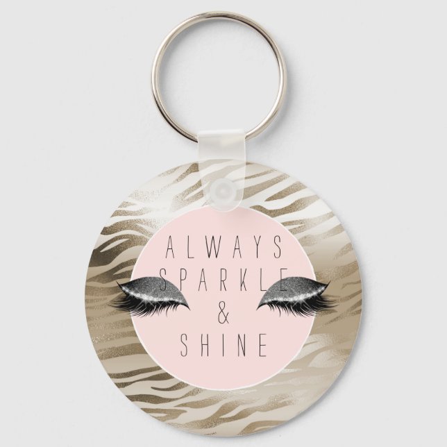 Gold Zebra Print Glitzy Silver Sparkle Eyes        Keychain (Front)