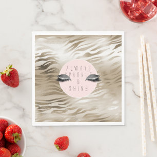 Gold Zebra Print Glitzy Silver Sparkle Eyes    Napkin