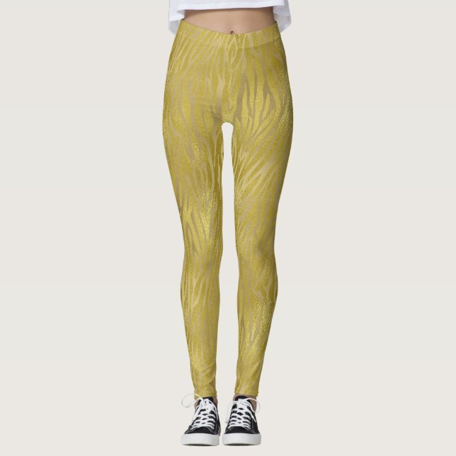 Gold Zebra Print Leggings (Front)