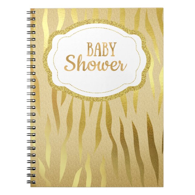 Gold Zebra Print Sparkle Baby Shower Notebook (Front)