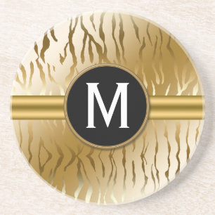 Gold Zebra Stripe with Monogram Coaster