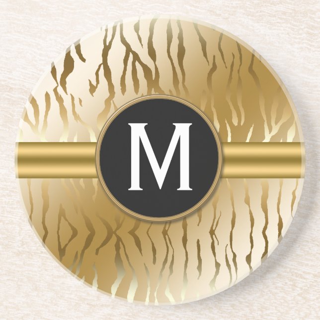 Gold Zebra Stripe with Monogram Coaster (Front)