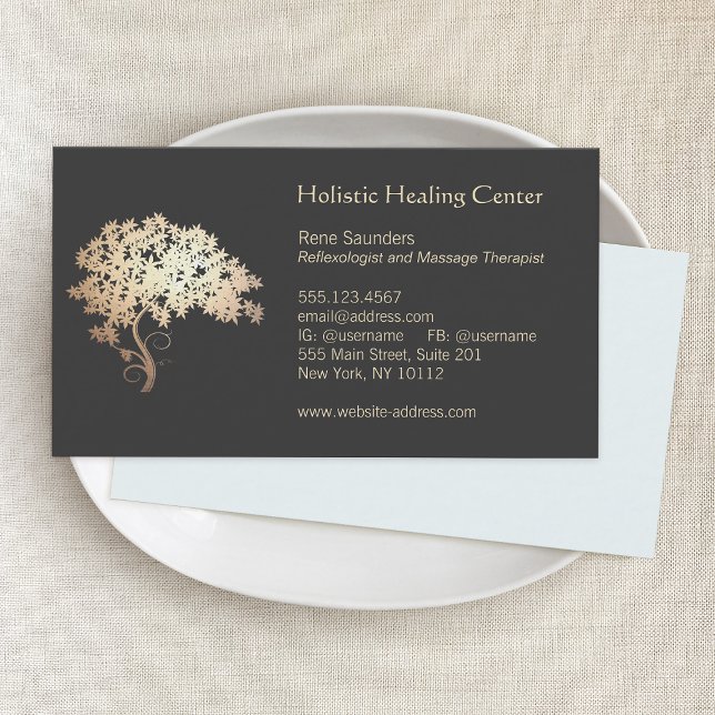 Gold Zen Tree Holistic and Natural Healer Business Card (Creator Uploaded)