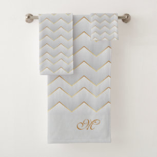 Gold Zig Zag Chevron  Bath Towel Set