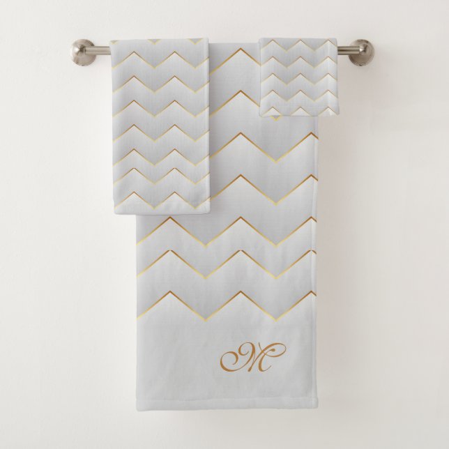 Gold Zig Zag Chevron  Bath Towel Set (Insitu)