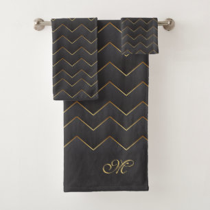 Gold Zig Zag Chevron Pattern Bath Towel Set