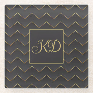Gold Zig Zag Chevron Pattern Glass Coaster