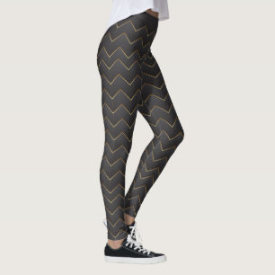 Gold Zig Zag Chevron Pattern Leggings
