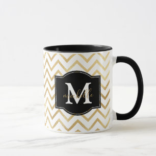 Gold Zig Zags Monogram Personalized Mug