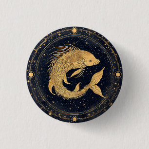 Gold Zodiac Pisces Illustration 1 Inch Round Button