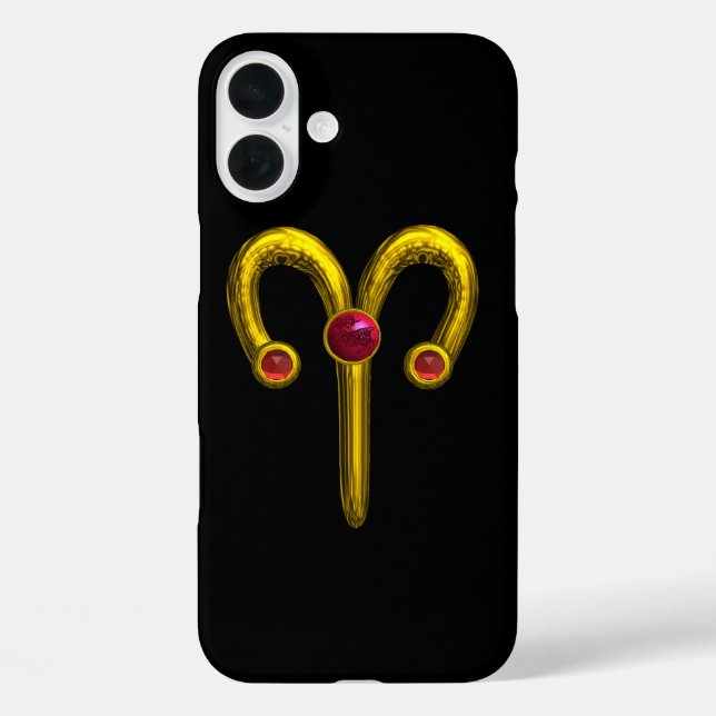 GOLD ZODIAC SIGN ARIES, Red Ruby Black Case-Mate iPhone Case (Back)