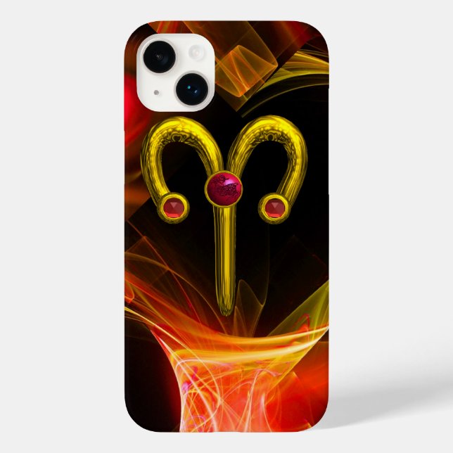GOLD ZODIAC SIGN ARIES, Red Yellow Fractal Swirls Case-Mate iPhone Case (Back)