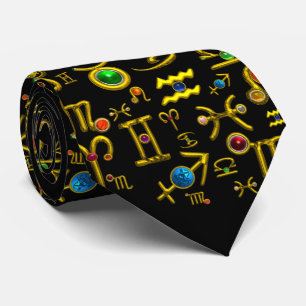 GOLD ZODIAC SIGN JEWELS,GEMSTONES,ASTROLOGY TIE
