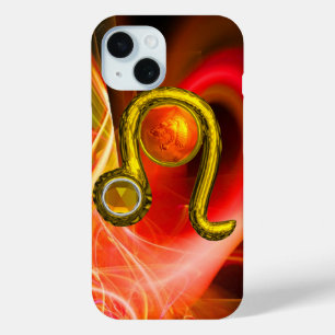 GOLD ZODIAC SIGN LEO Red Yellow Fractal Swirls iPhone 15 Case