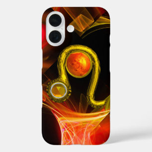 GOLD ZODIAC SIGN LEO Red Yellow Fractal Swirls iPhone 16 Case