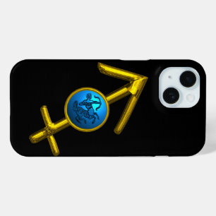 GOLD ZODIAC SIGN SAGITTARIUS, Blue Turquoise,Black iPhone 15 Case