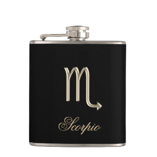 Gold Zodiac Sign Scorpio on Black Flask