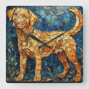 Goldador Dog Colourful Stained Glass Mosaic Square Wall Clock