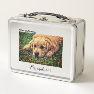 GoldBrown Pet Dog Woofter Vacation Custom Suitcase Metal Lunch Box