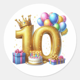 Golden 10th Birthday Classic Round Sticker