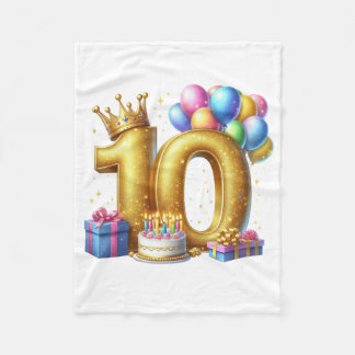 Golden 10th Birthday Fleece Blanket