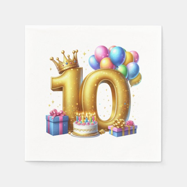 Golden 10th Birthday Napkin (Front)