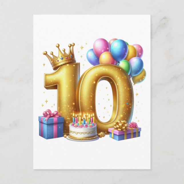 Golden 10th Birthday Postcard (Front)