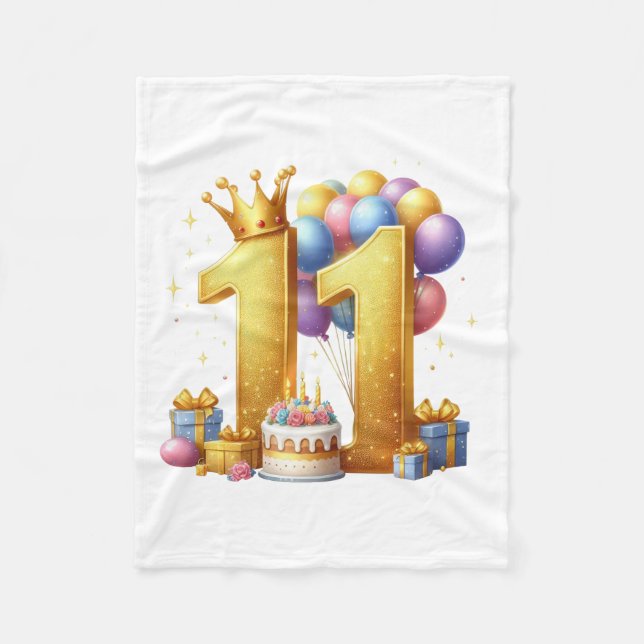 Golden 11th Birthday Fleece Blanket (Front)