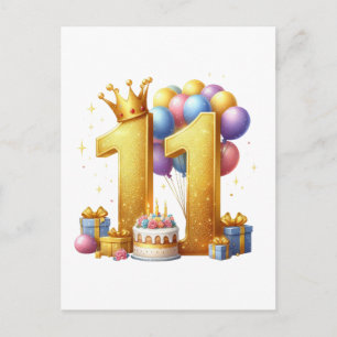 Golden 11th Birthday Holiday Postcard